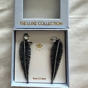 Caleen Eye Candy Blue Feather Drop Earrings